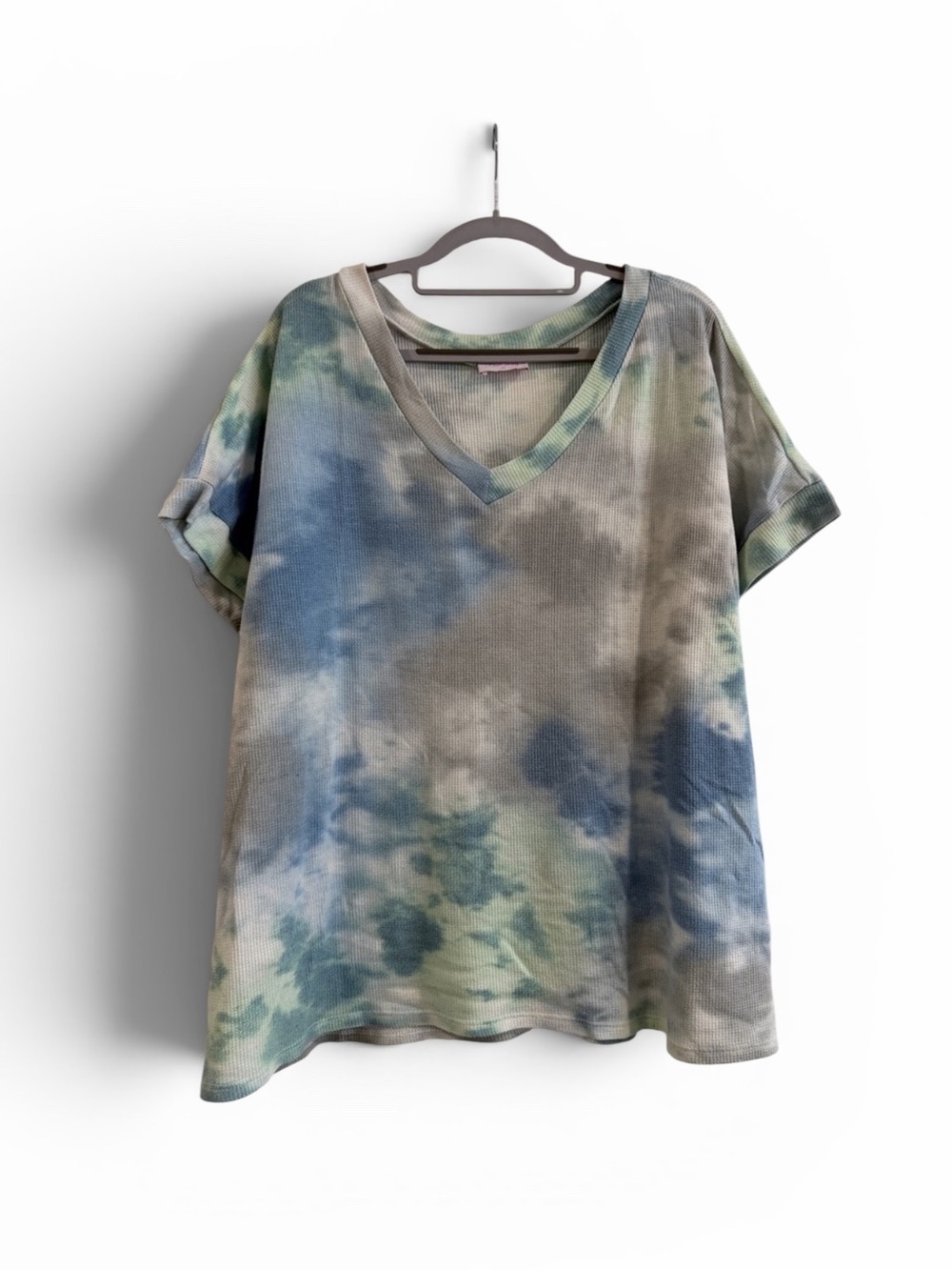 Tie Dye Short Sleeve V-Neck Waffle Women’s T-Shirt Oversized Medium